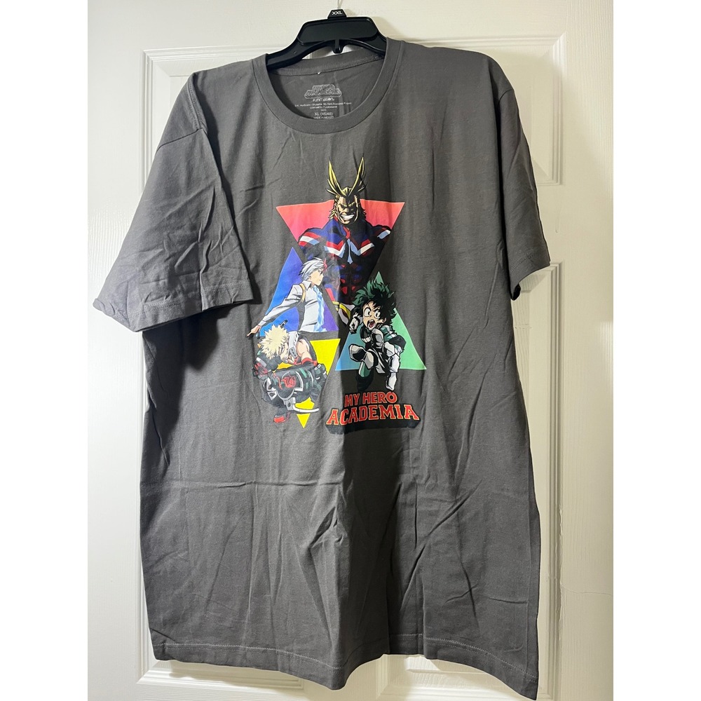 My Hero Academia Shirt Mens XL Gray All Might Deku Bakugo Todoroki Anime Tee